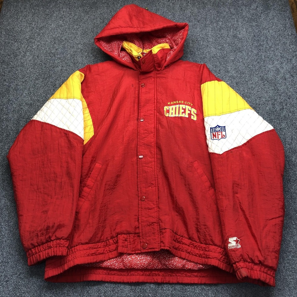 Vintage Kansas City Chiefs Jacket Mens Large Red NFL Football Starter Hooded 90s